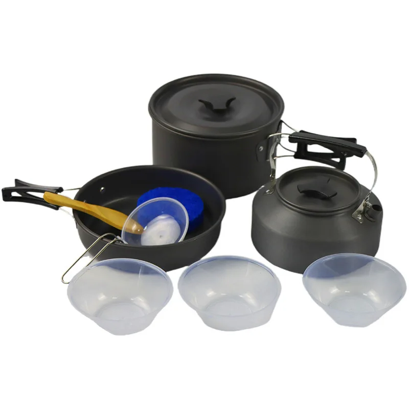 2-3 person outdoor camping set pot Portable 1.1L water kettle pot set Hard alumina tableware Outdoor camping pot set