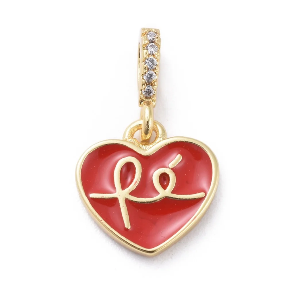 Cubic Zirconia Charms Cadmium Free Lead Free with Brass Findings and Enamel Heart Golden Mixed Color 12x11.5x2mm Hole: 2x3.5mm