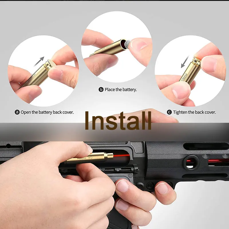 Gunpany Red Laser Bore Sight Brass Boresight CAL Cartridge Bore Sighter For Scope Adjustment .223 .308 9MM No Battery