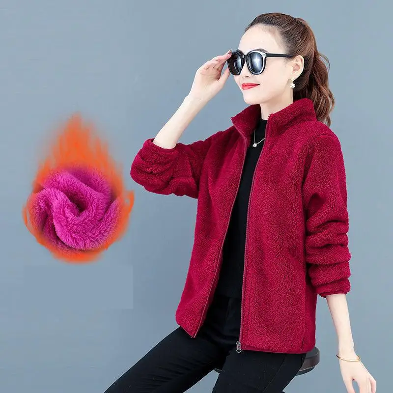 Daily Leisure Autumn Winter Clothes Women Short Double-sided Polar Flannel Coat Thicken Fleece Zipper Jacket Women Sweatshirt