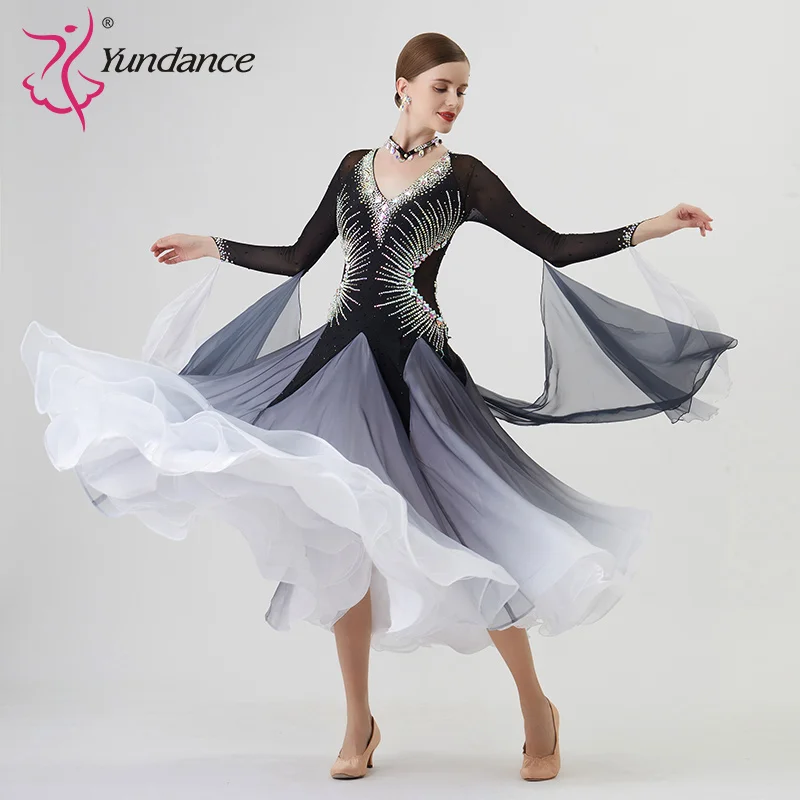 B-22215 New Women Modern Dance Rhinestone Color Diversity Dress Ballroom National Standard Waltz Competition Performance