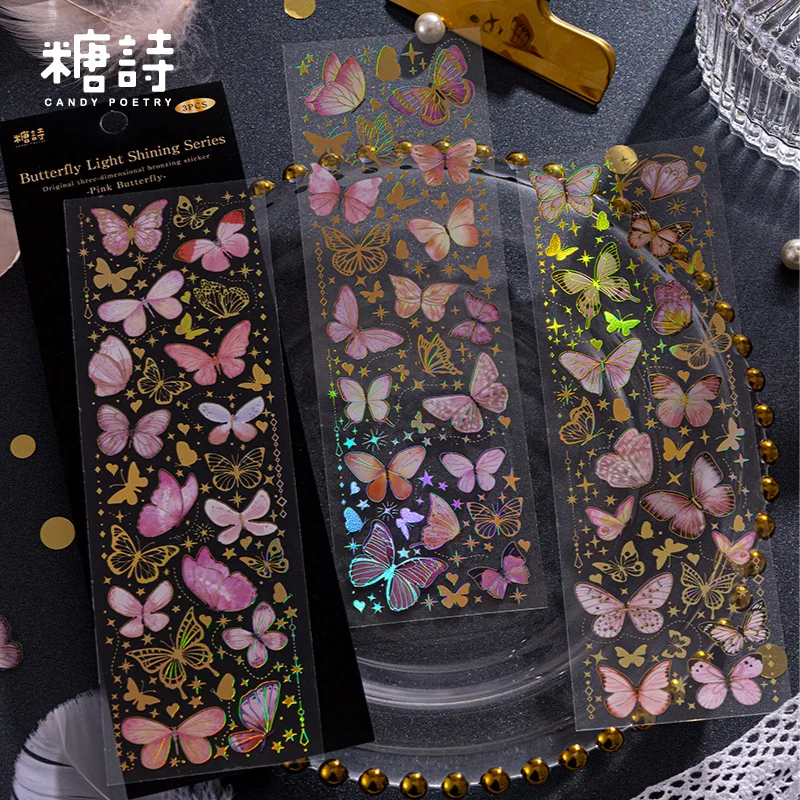 3 sheets /pack Golden Line Butterfly Waterproof  pre cut Decorative Stickers for phone for households