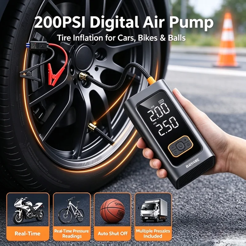 4-IN-1 Car Jump Starter Peak 8000A Auto Battery Booster Large LED Display Portable Power Bank Tire Inflator with Air Compressor