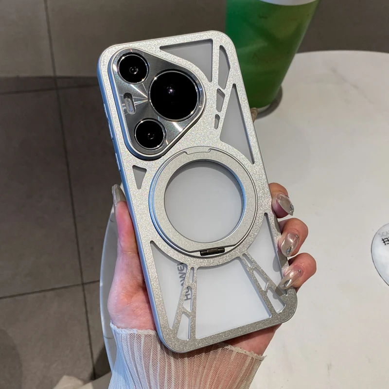 

Magnetic Case For Huawei Pura 80 70 Pro Ultra Luxury Metal Hollow Heat Dissipation Rotating Stand Cover For Huawei Pura 80 Ultra