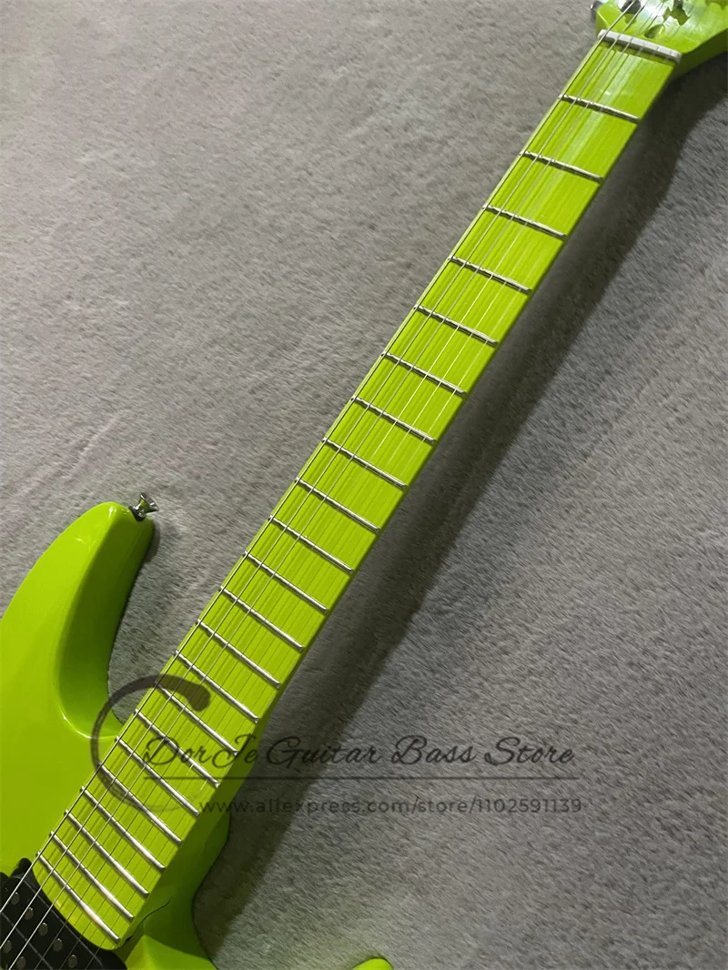 Fluorescent Green Electric Guitar Basswood Body Maple Fingerboard Fixed Bridge HH Pickups Chrome Tuners