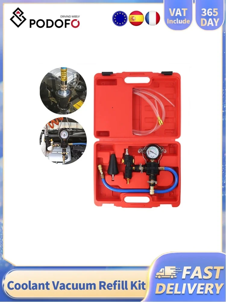 Podofo Kühlsystem-Entlüftungstester Kühlmittel-Vakuum-Nachfüllset Konischer Kühleradapter für Auto, Motorrad, LKW, Airlift-Anwendung