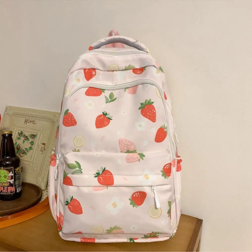 Große Kapazität Erdbeer bedruckten Rucksack Multi Pocket koreanischen Stil Studenten Rucksack Harajuku verstellbaren Riemen Schult asche