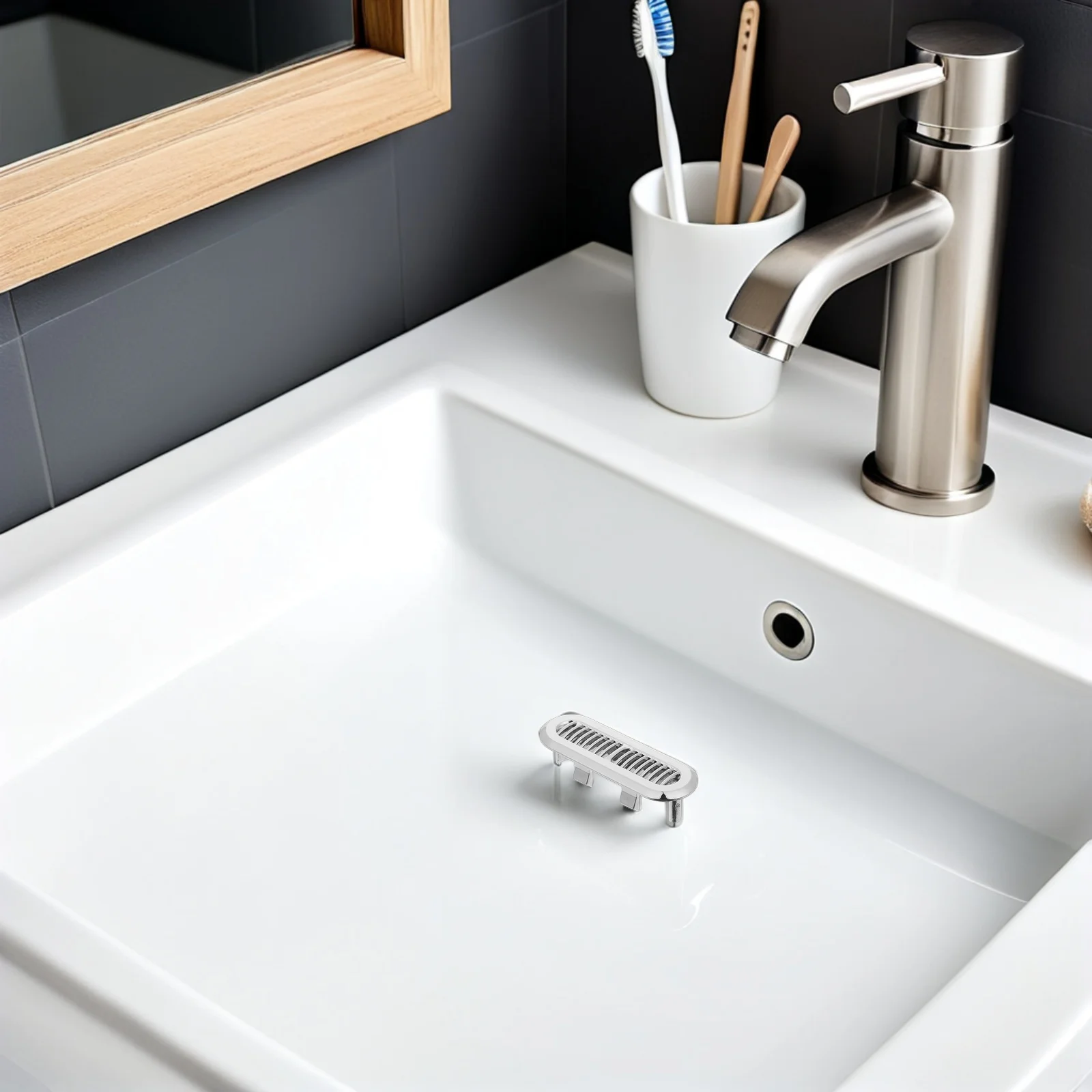 

5Pcs Sink Overflow Trim Ring Stainless Steel Long Slim Design Fine Mesh Drain Cover for Bathroom Basin Overflow Hole Protector