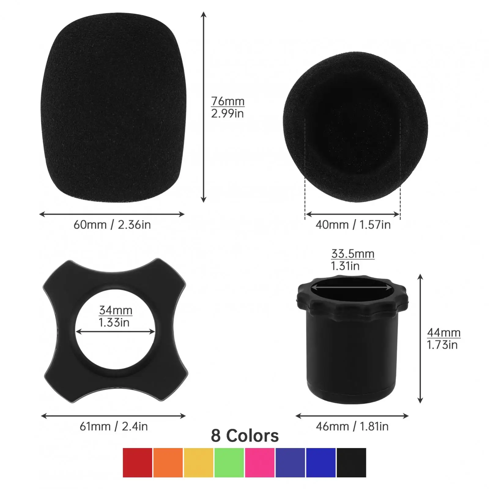 8sets Shakeproof 8 Colors Wireless Handheld Microphone Protection Silicone Ring for KTV Mic Device, Microphone Covers Foam