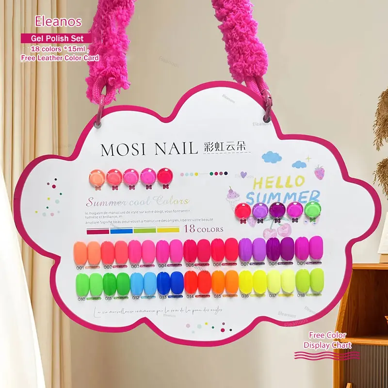 

Eleanos Rainbow 18pcs 15ml Neon Gel Polish Set With Color Card Fluorescent Nail Gel Soak Off UV LED Gel Varnishes For Manicure