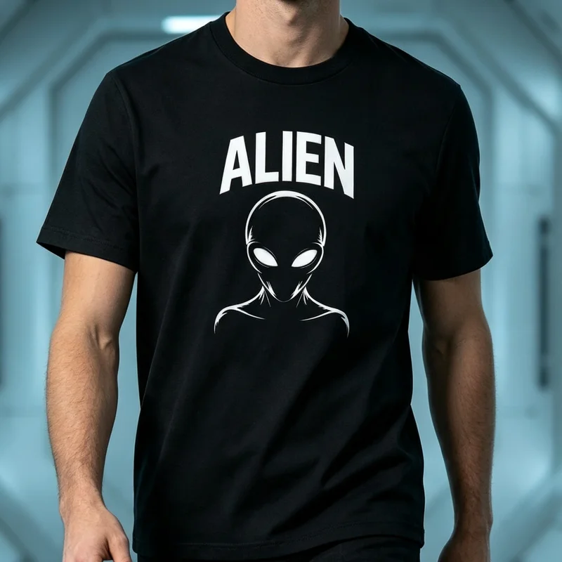 Minimalist Alien Head Sci-Fi Space Graphic T Shirt Extraterrestrial Cotton Tee Unisex Casual Streetwear UFO Outer Space Lovers