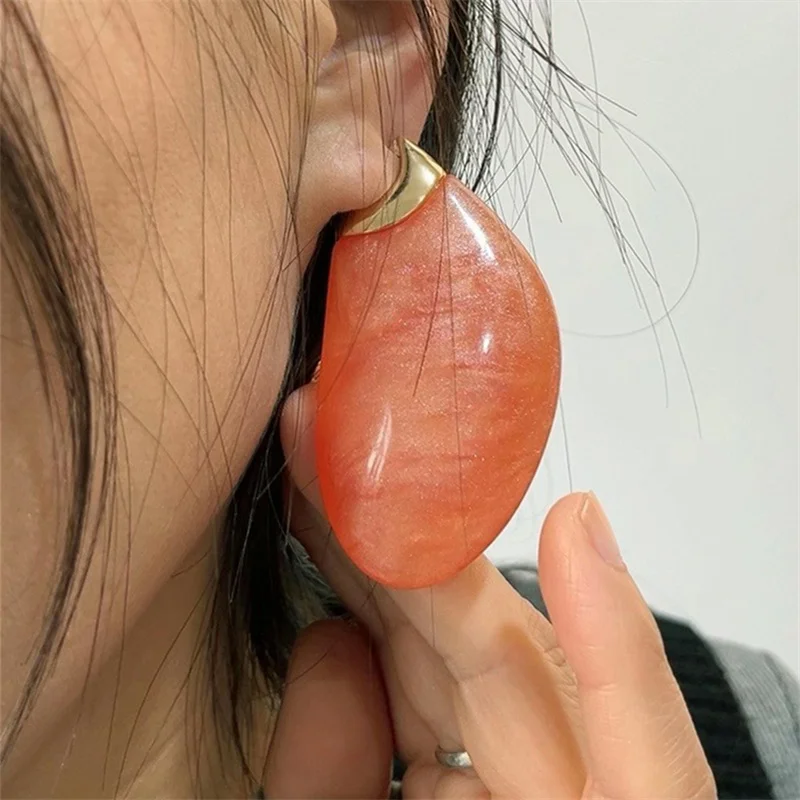 HangZhi Exaggerated Transparent Resin Large Earrings Elegant Vintage Chunky Jewelry for Women Autumn Winter New Design