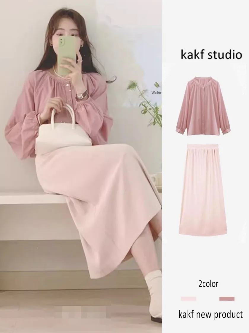 

Весенняя нежная розовая юбка с высокой талией irt, женский модный комплект из двух предметов, женский ансамбль высокого качества, весна 2024 г.