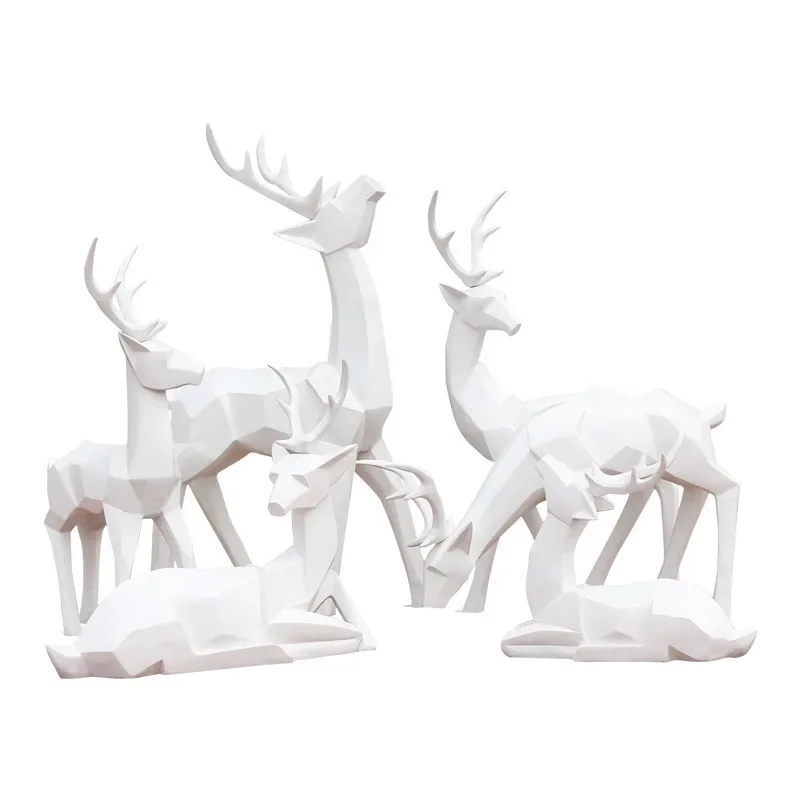 

Sika Deer Ornament Outdoor Fiberglass Animal Geometric Section Deer Sculpture Garden Landscape Sales Office