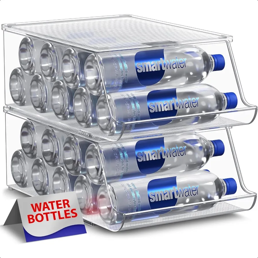 

Water Bottle Organizer for Fridge with Lid Holds 9 Bottles Stackable Drink Organizer for Refrigerator Pantry or Countertop Clea