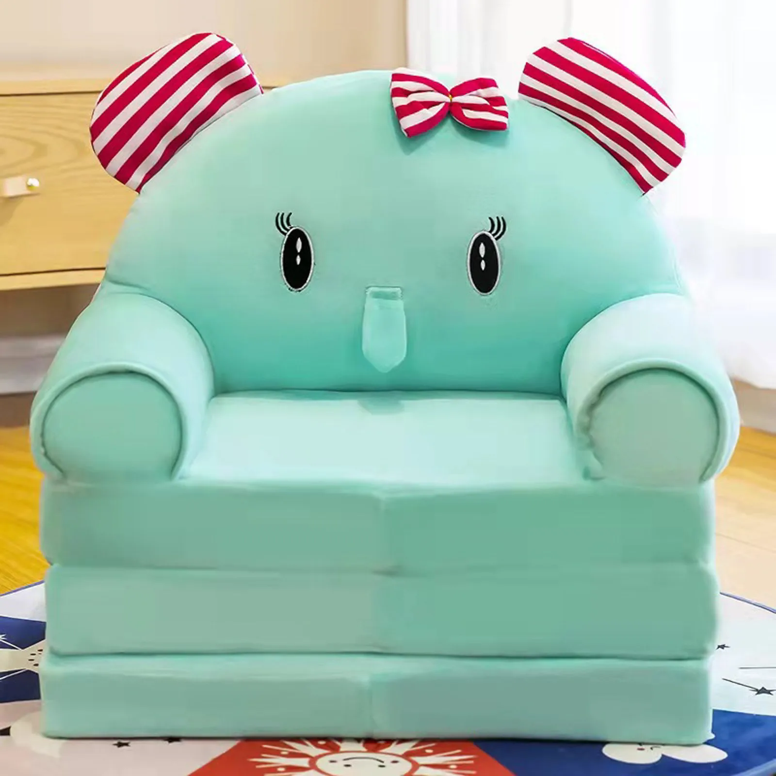 Plush Foldable Kids Sofa Cover Backrest Armchair 2In1 Foldable Kids Sofa Cute Cartoon Lazy Sofa Children Flip Open Sofa Bed Case