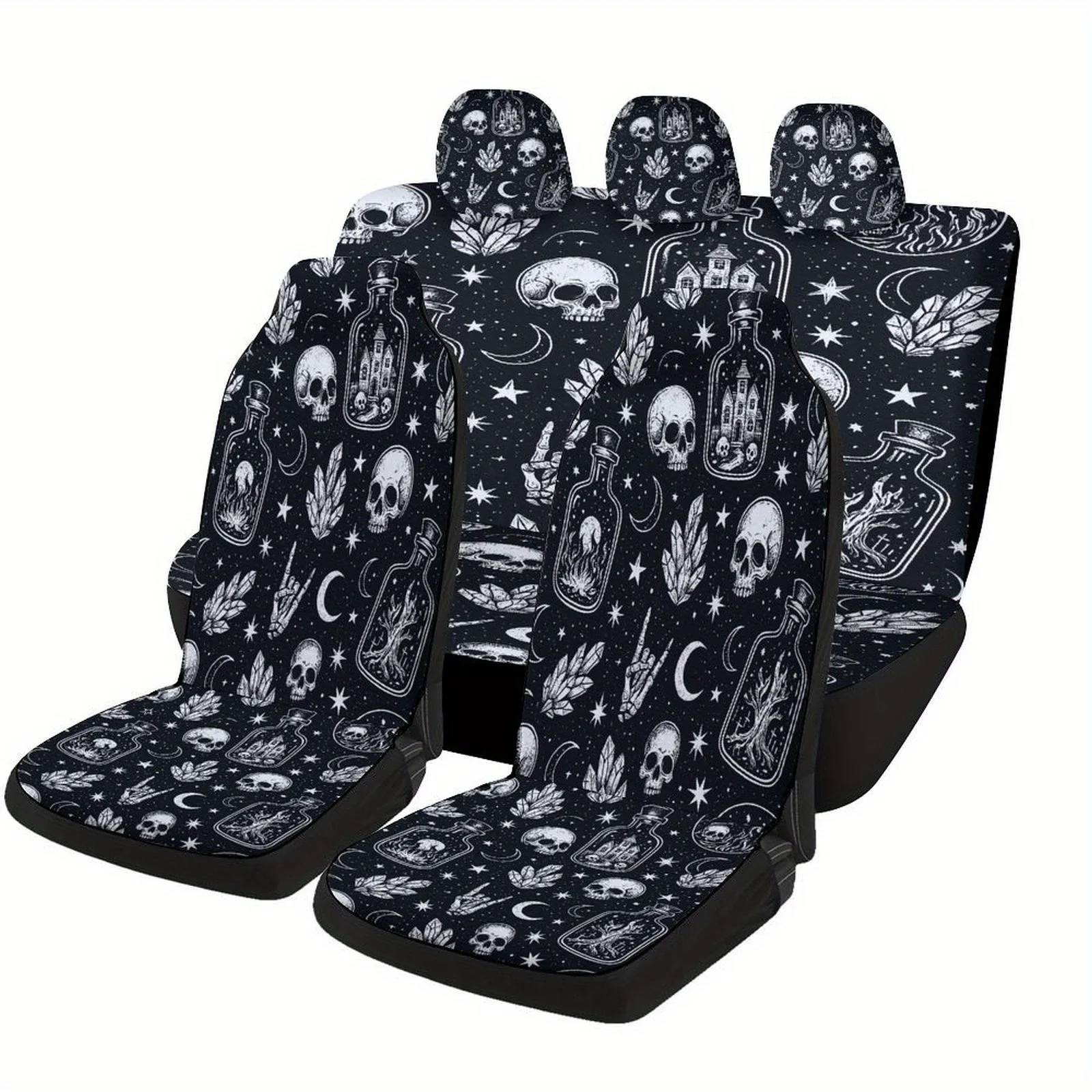 Gothic Celestial Fantasy Themed Car Seat Covers Set For Most Cars, Fashionable Comfortable Decorative Car Seat Protector Covers