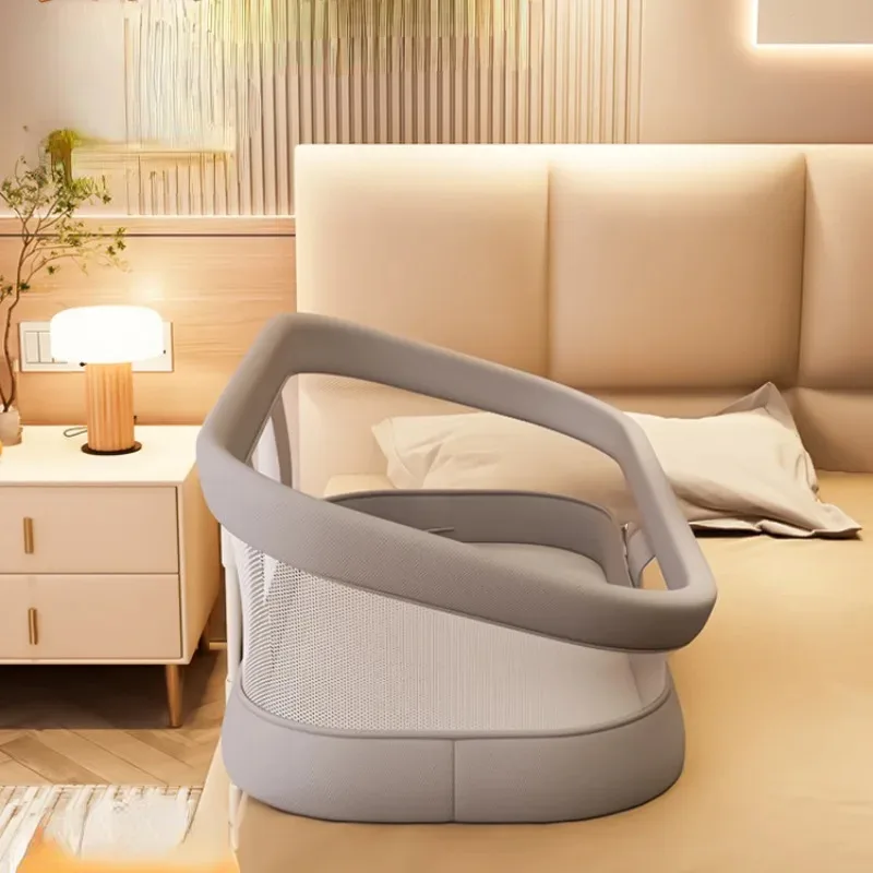 Anti-pressure Baby Crib Bed, Newborn Essentials Bed Fence, Movable Folding Multi-functional 4-in-1 Bed Guardrail Baby Bassinet