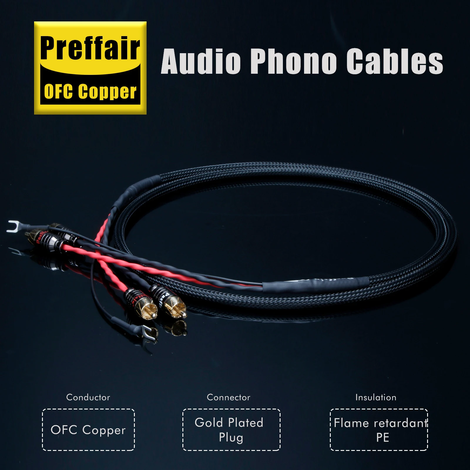 Hifi RCA Phono Kabel mit Erdungskabel Vinyl Plattenspieler Kabel 6N OFC 2RCA auf 2RCA Erdung Spaten Stecker für CD Verstärker