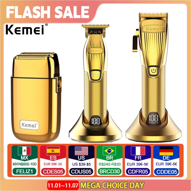 

Kemei KM-K32S i32s KM-TX1 Professional Hair Trimmer Razor Kits with Seat Charger Hair Cutting Machine USB Charging Hair Clipper