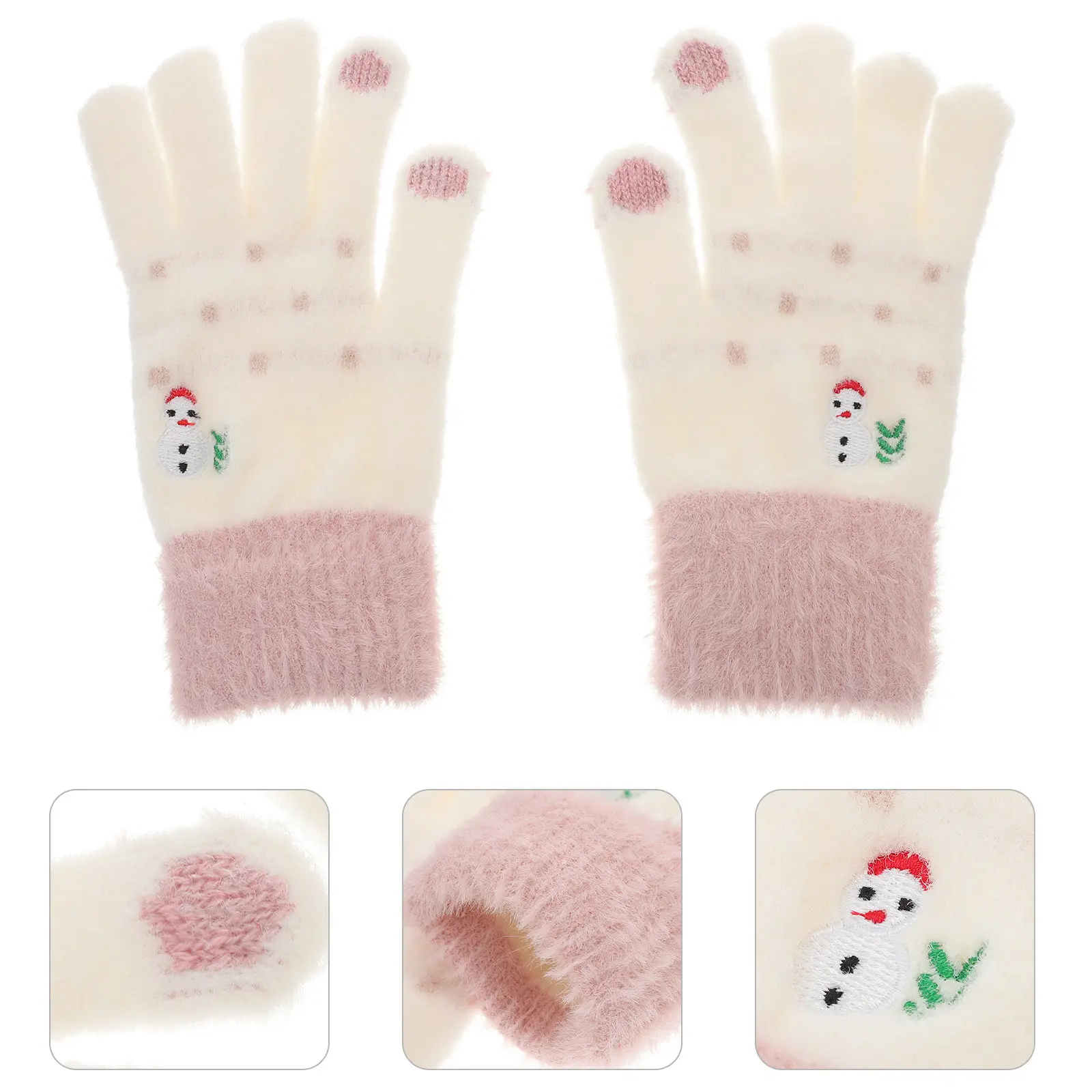 

1Pair Women Winter Warm Gloves Touch Screen Compatible Thicken Knit Christmas Pattern Design for Outdoor Cold Weather Use