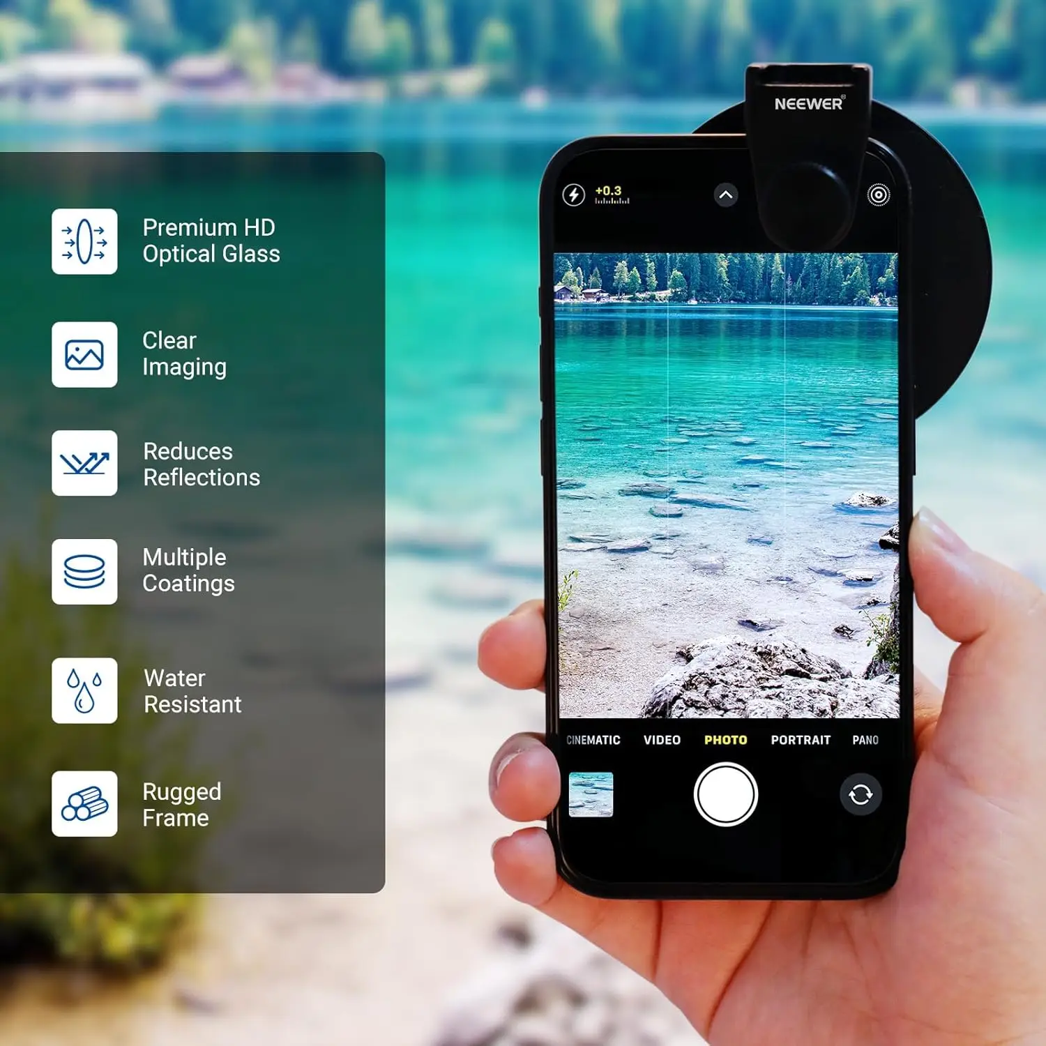 NEEWER 67mm Filtr CPL do Telefonu z Klipsem Cold Shoe, Filtr Polaryzacyjny Kołowy HD, Akcesoria do Obiektywów, Do Androida Samsung iPhone — zdjęcie produktu 3