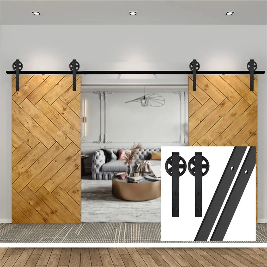 Sliding Barn Door Hardware Black Steel Big-Rollers Shaped 4-9.6Ft Track Closet Door Hardware Kit (Color : Black, Size : 5Ft