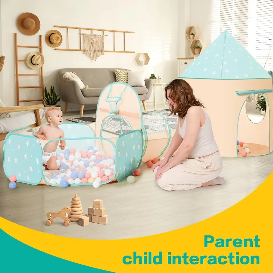 Tente de jeu pour filles et garçons, 3 pièces, avec fosse à balles, Tunnel de ramper, tentes de princesse pour tout-petits, maison de jeu du monde spatial pour bébés, jouets pour garçons