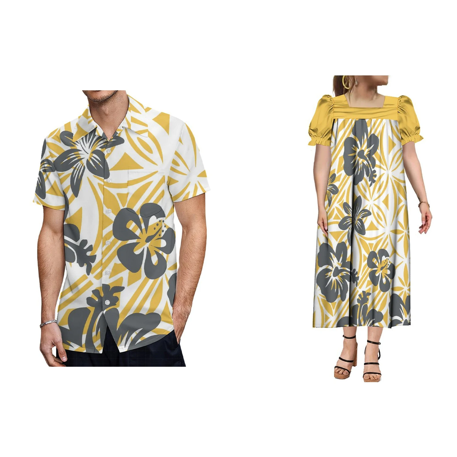 2024 Micronesian Style Mumu Polynesian Clothing For Couple Woman Dress Sommer Man Shirt Short Sleeve Shirt For Couple Sexy