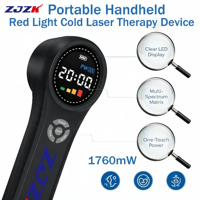 ZJZK 1760mW LLLT Cold Laser Light Therapy Device 660/808/980nm Handheld Portable NIR for Pain Relief Arthritis Sports Injuries