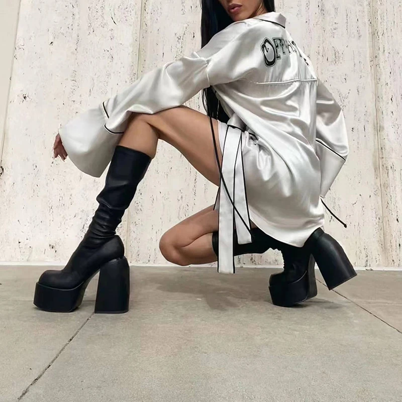 Осенне-зимние сапоги выше колена на очень высоком каблуке выше колена в европейском и американском стиле, тонкие рыцарские сапоги на водной платформе, женские