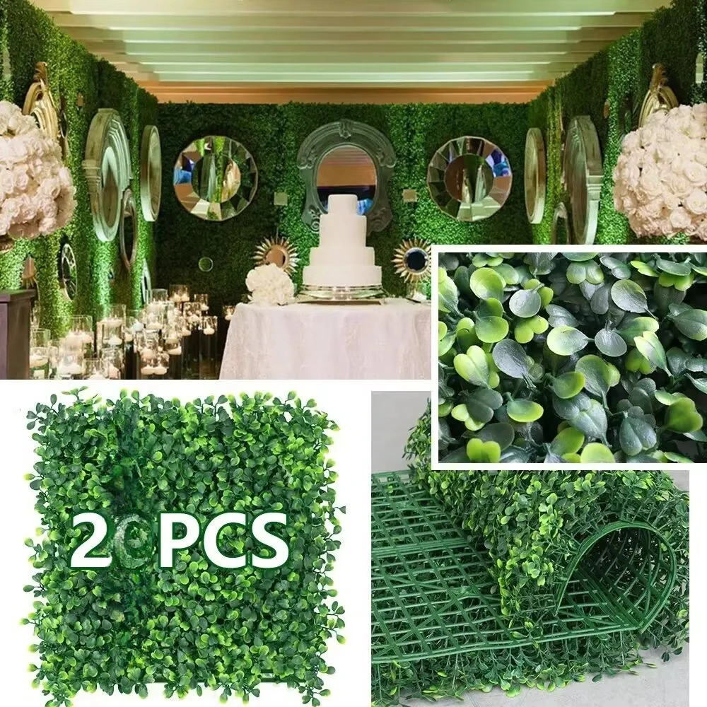 2PCS Artificial Plants Grass Wall Backdrop Flowers wedding Boxwood Hedge Panels Fence Greenery Walls Wall Decor