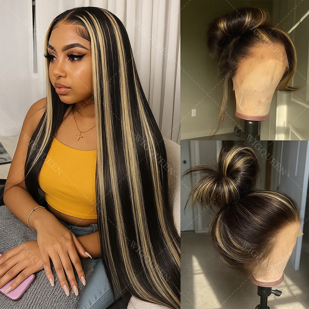

Upgraded 1B/27 Balayage Straight 13x4 Highlight Lace Front Human Hair Wig Vietnamese 30 Inch Omber Blonde Colored Wig Human Hair