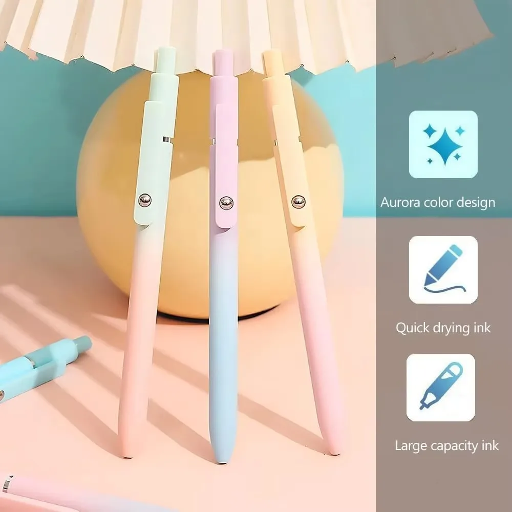 

5Pcs Gifts Aurora Gradient Color Gel Ink Pens Push-type Low Center Gravity Signature Pens 0.7mm Quick Drying School Supplies