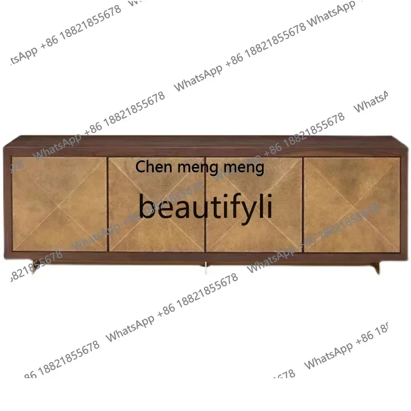 

American retro floor cabinet light luxury stainless steel TV solid wood living room audio-visual cabinet customization