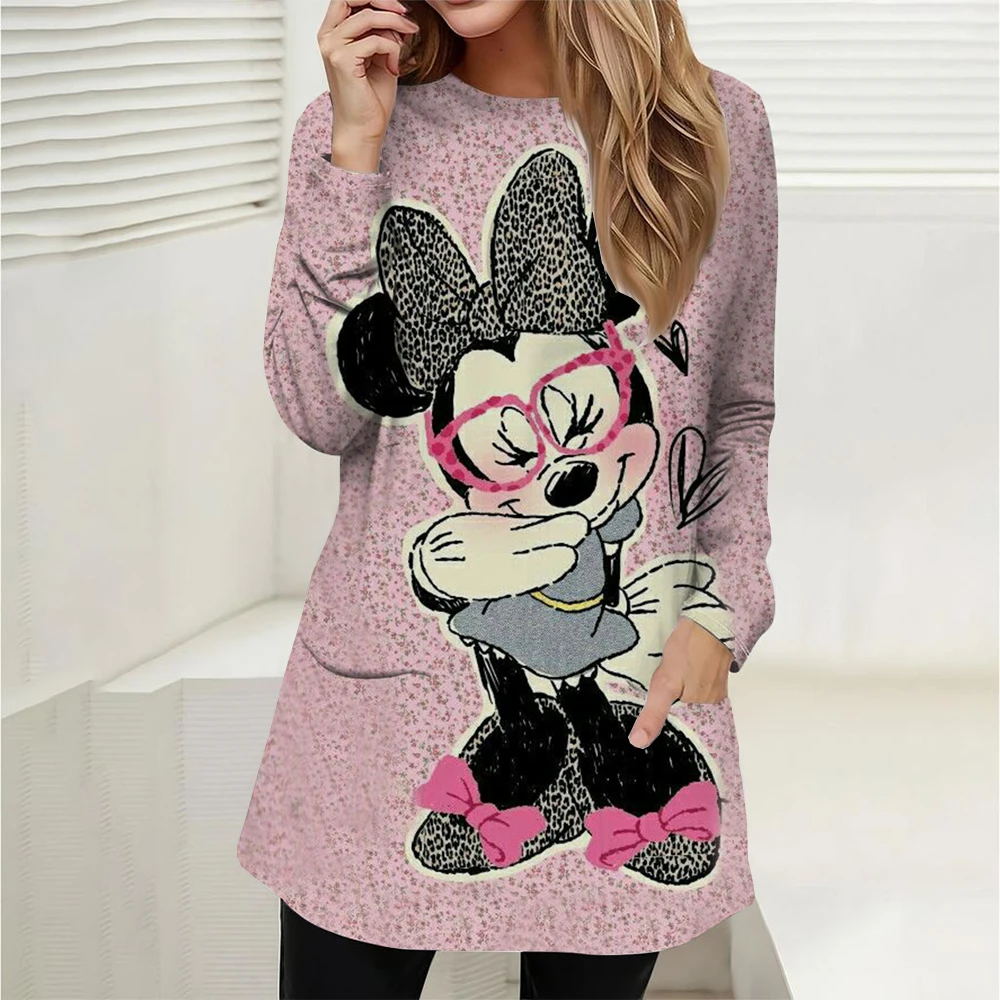 Women's Tops Long Sleeve Casual Pullover Jumper Pocket Tunic Disney Mickey Mouse Printed Wear T-Shirt Tops