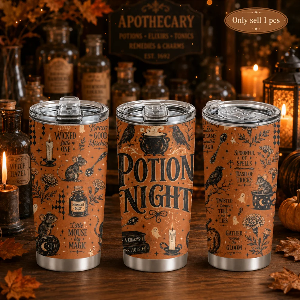 Halloween Midnight Witch Lore Vacuum Flasks 20oz Stainless Steel Insulated Tumbler Double Wall Cup with 2 Lids Straw Travel Mug