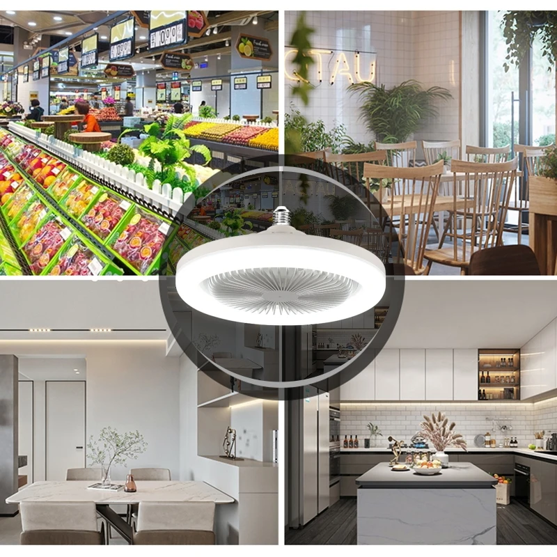 선풍기 램프 E27 LED 조명, 조도 조절 타이머 선풍기, 홈 오피스 침실 주방용, 30W 천장 선풍기, 2400 루멘