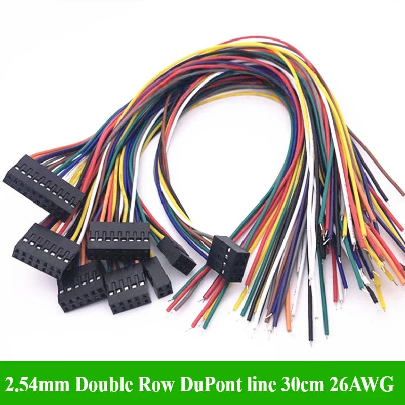 

2.54MM Double Row DUPONT LINE Connector Plug With Wire Jumper Cable 30cm 26AWG 2*2/3/4/5/6/7/8/10 PIN Female Single/Double head