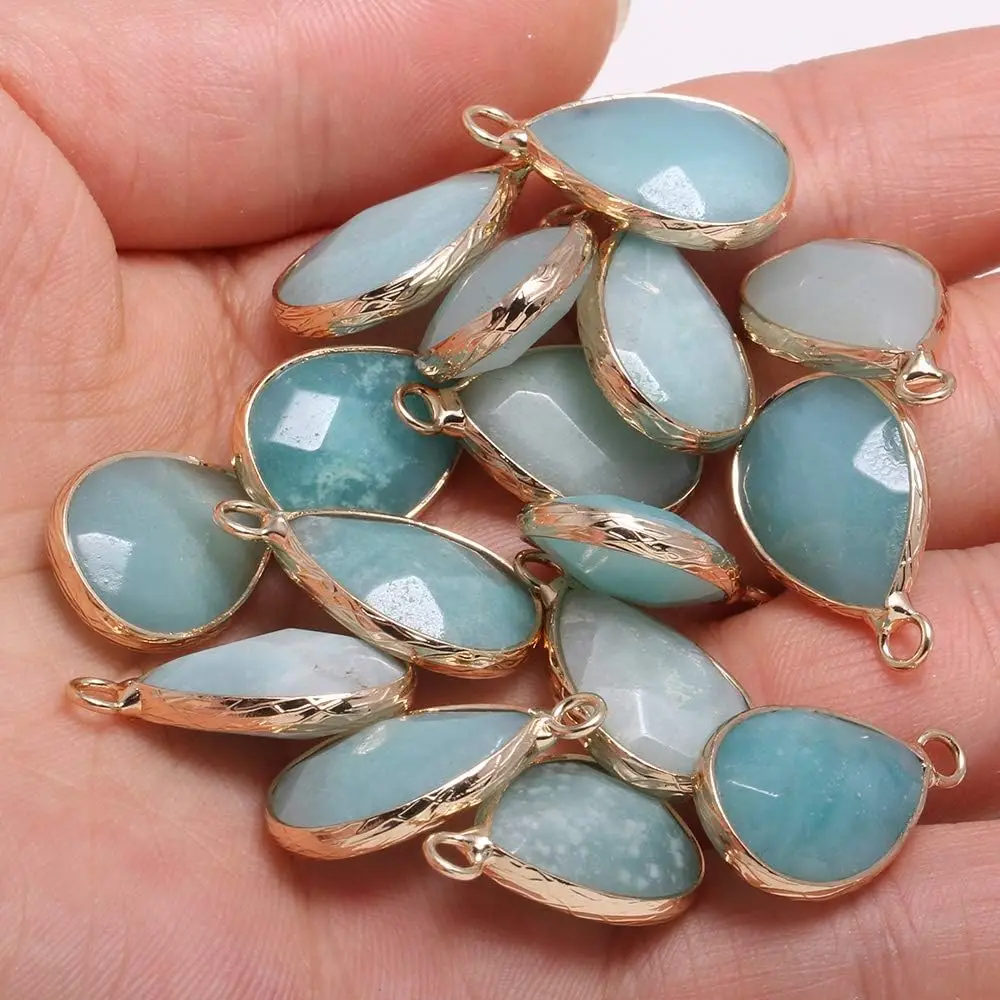 10Pcs Natural Stone Pendants Waterdrop Shape Faceted Amazonite Stone Chakra Healing Semi Gemstone Pendant for Necklace Bracelet Jewelry Craft Making 14x22mm