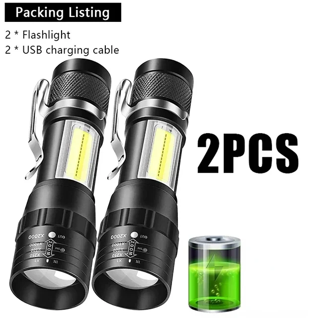 USB Oplaadbare Mini Zaklamp COB + XPE Draagbare Ingebouwde Batterij Zoombare Kleine Zaklamp 3-Modus Camping Noodzaklampen