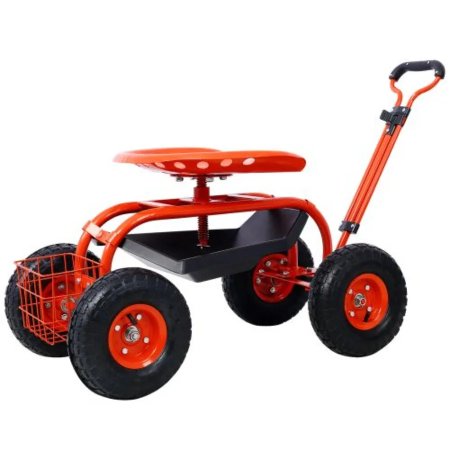 Garden Cart Rolling Scooter Adjustable Height Heavy Duty Scooter Rolling Garden Cart with 4 Wheels and Extendable Handle Garden