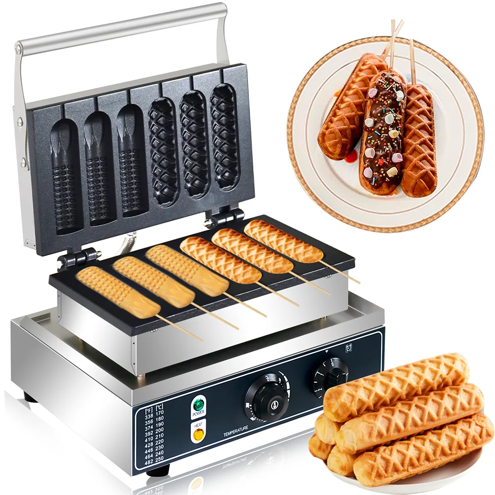 Máquina para Hacer Waffles Eléctrica HPH2O, Máquina para Hacer Palitos de Maíz Crujientes Franceses, Máquina para Hornear Palitos de Maíz, 1550 W, 3+3, Máquina para Hacer Hot Dogs, Electrodoméstico de Cocina