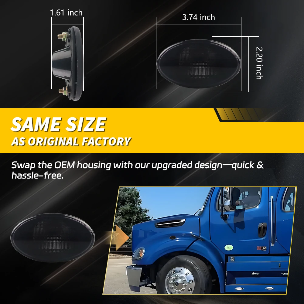 2 Piezas para Freightliner M2 106 112 2002-2022, Business Class M2 2004-2012, Cubierta de Luz Delantera, Luz de Capó, Luz de Posición Lateral ﻿