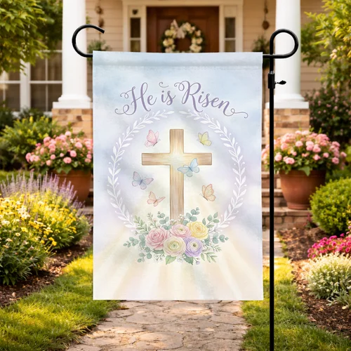 He Is Risen Happy Easter Faith Jesus Flag Christian Cross Sign Garden Yard Decor UUI GGX