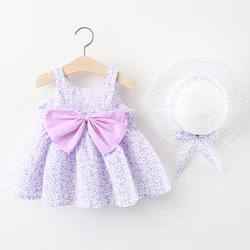 2Piece Summer Newborn Dresses Toddler Clothes Korean Cute Bow Flowers Beach Infant Princess Dress Baby Girl Clothing Set BC252