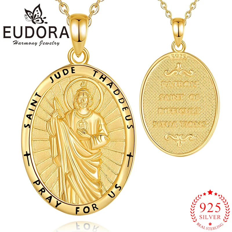 

Ожерелье Eudora Saint Jude Thaddeus, стерлинговое серебро 925 пробы, позолоченный амулет 18 карат, кулон, христианские украшения, религиозный подарок для мужчин
