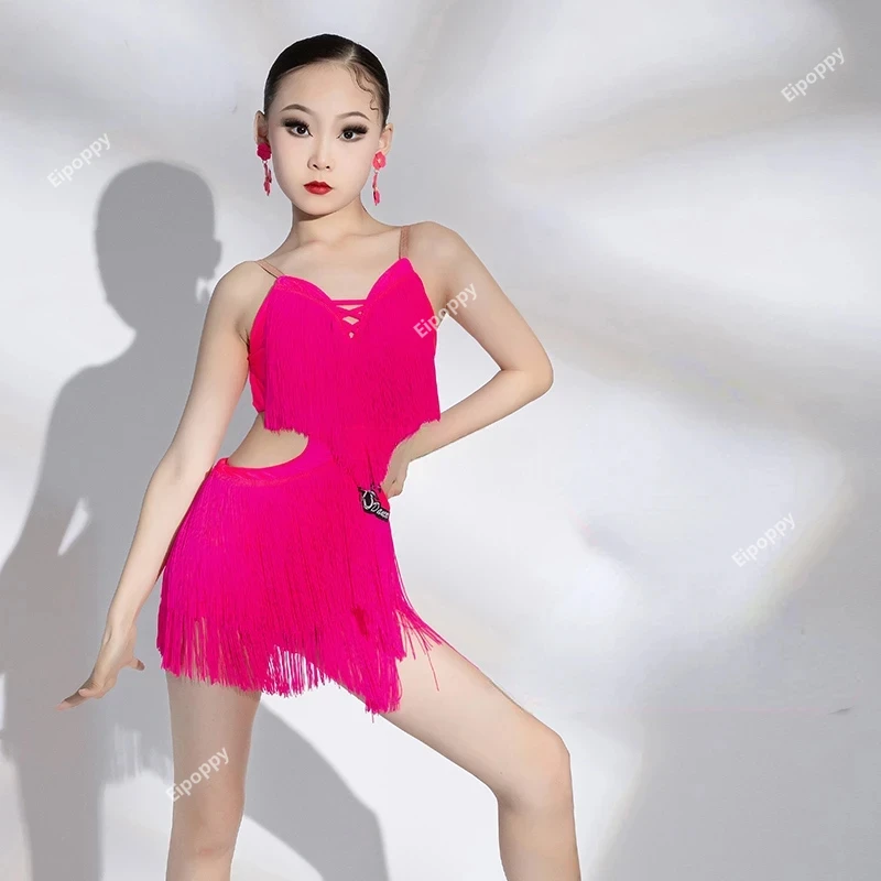 Tassels Salsa Tango Samba Costume Children Ballroom Dancing Professional Competition Clothing