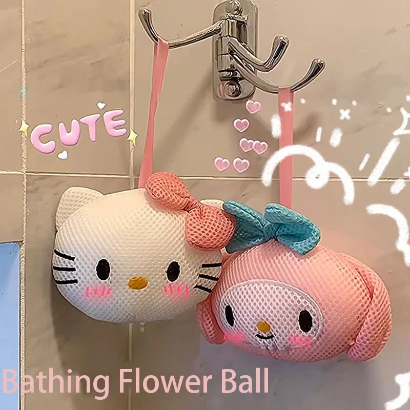 Cute Sanrio My Melody Bathing Flower Ball Y2k Hello Kittys Kawaii Cartoon Bubbling Back Rubbing Bathing Supplies Toys Girl Gifts