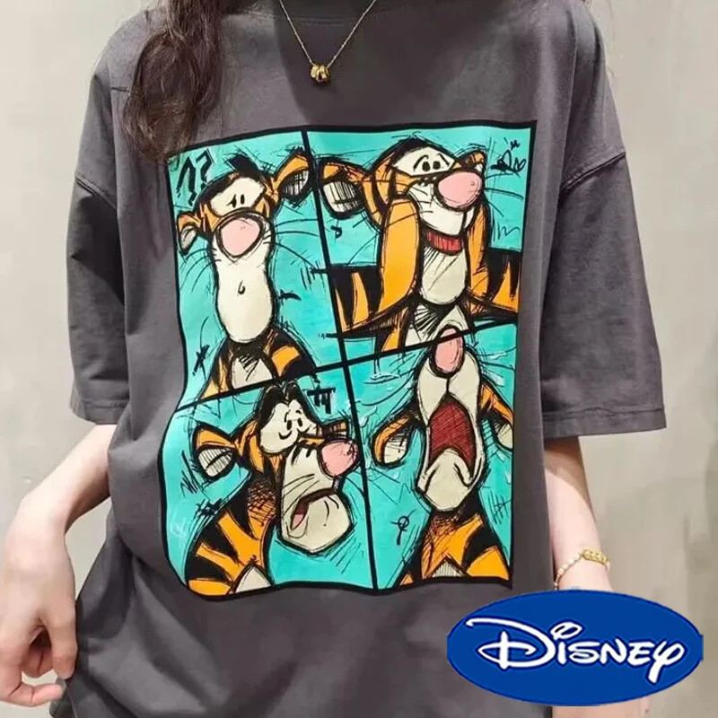 

Disney Tigger T-shirt Cartoon Summer Couple's Casual Crew Neck Printed Breathable T-shirt Y2K Summer Cute Girls Short Sleeve Top